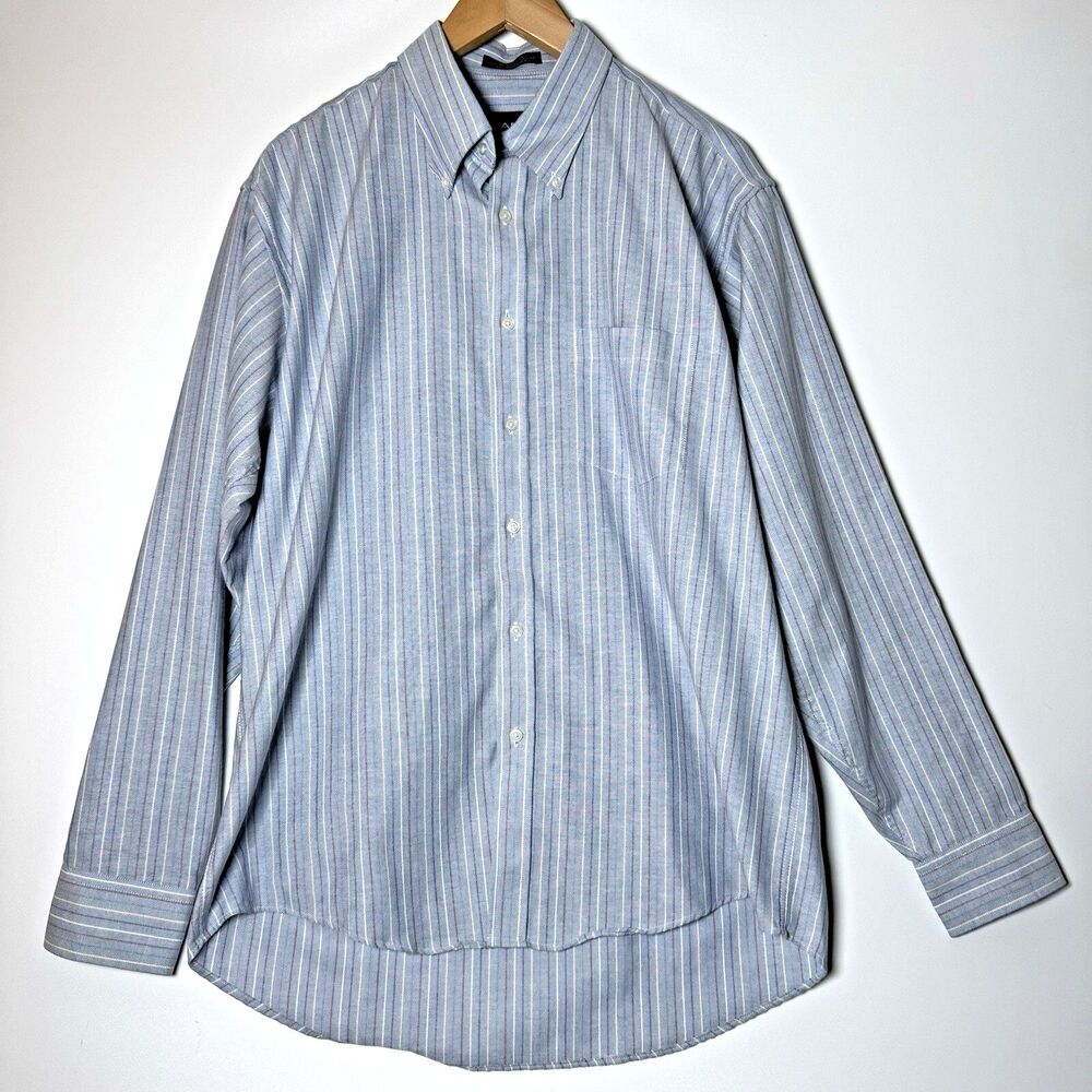 Gant Shirt XL 16.5 Blue Stripe Wrinkle Less Cotton Preppy Classic Button Down